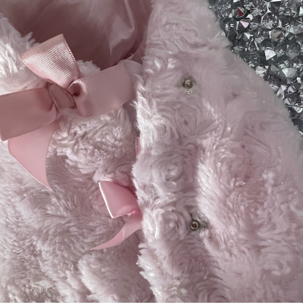 Young hearts size 6-9m Young hearts jacket coat fluffy pink bow tie π - Picture 5 of 9
